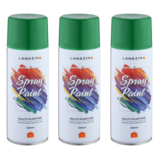 Pack Of 3 Spray Paint Set - 37 Fresh Green - Multi-Surface 400ml Paint for Wood, Plastic, Metal, Interior & Exterior Uses