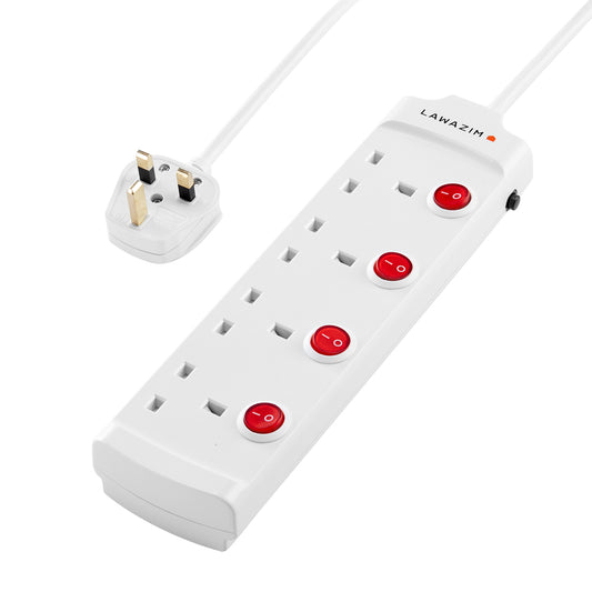 4-Way Extension Cable with Individual Port On/Off Switch - Power Strip for Home, Office, & Indoor Use