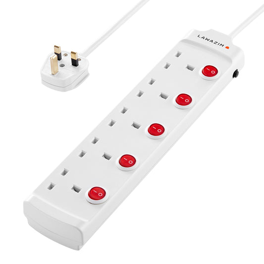 5-Way Extension Cable with Individual Port On/Off Switch - Power Strip for Home, Office, & Indoor Use