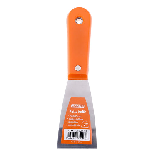 Stainless Steel Scraper with Plastic Handle - Orange - Flexible Putty Knife with Polished Blade, Comfortable Grip and Hanging Hole for Patching, Spreading, Scraping, Paint Removal and Home Repair