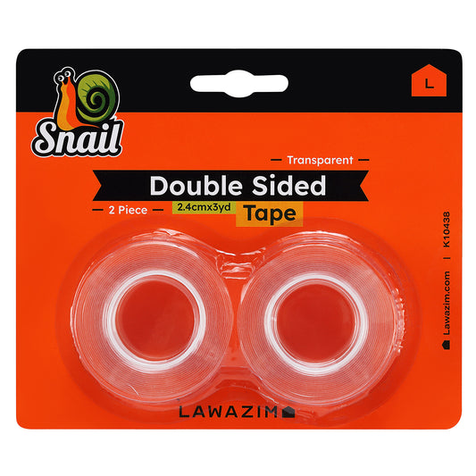 Snail Double Sided Transparent Tape - 2 Piece 2.4cm x 3yard - Strong Adhesive Removable Mounting Tape - for Home, Office, and DIY Projects