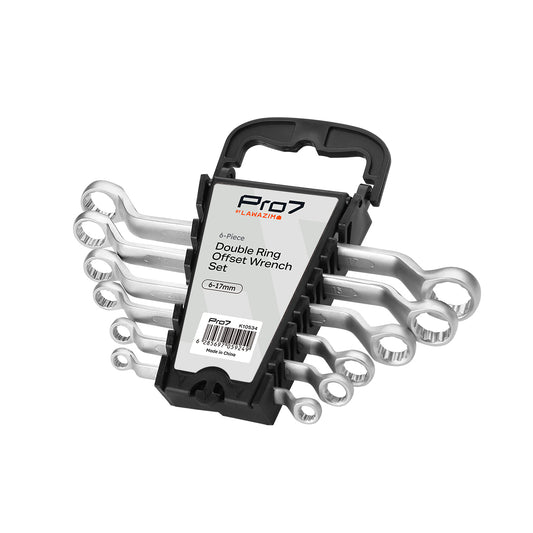 6-Piece Double Ring Offset Wrench Set - 6-17mm Metric Spanner Set with Storage Holder for Automotive, Mechanical, Maintenance and Repair Work