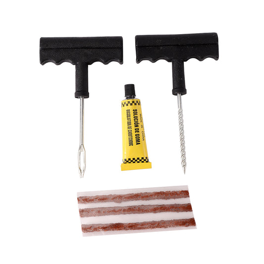Tire Repair Tools - 6 Piece - Tubeless Tire Plug Kit with Spiral Reamer, Split Eye Insertion Tool, Rubber Cement, and Repair Strips for Cars, Bicycles, & Outdoor Use