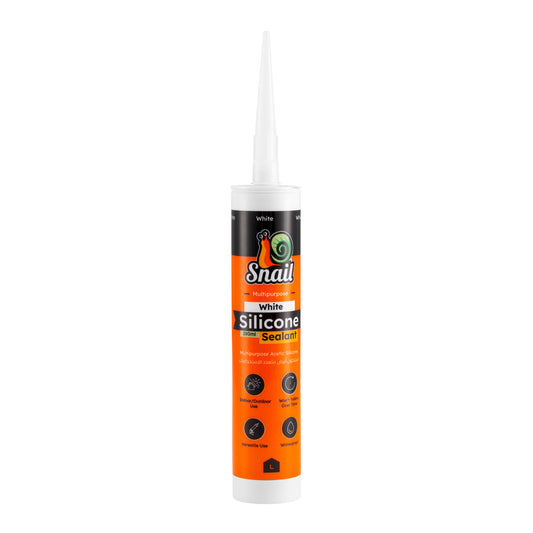 Snail All Purpose Silicone - 280ml White - Silicone Sealant with Waterproof, Flexible, Low Odor, and Crack-Resistant Formula - for Kitchen, Bathroom, Windows, Doors, Glass, and Outdoor Sealing
