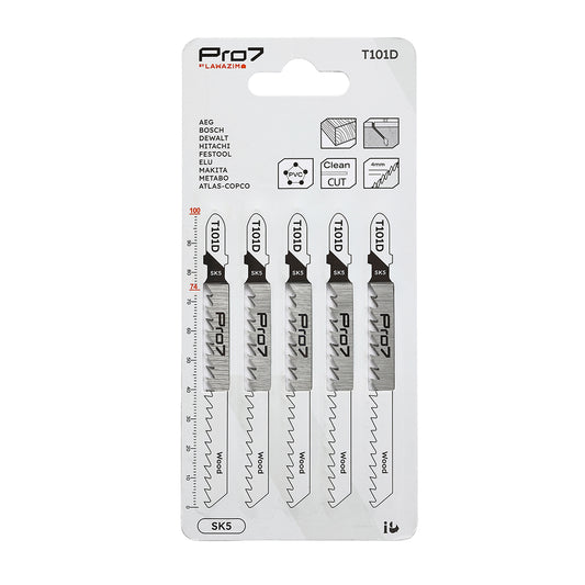 Jigsaw Blade - T101D - 5 Piece 100mm 6 TPI T-Shank Jig Saw Blades for Clean and Fast Straight Cutting in Wood, Plywood & PVC