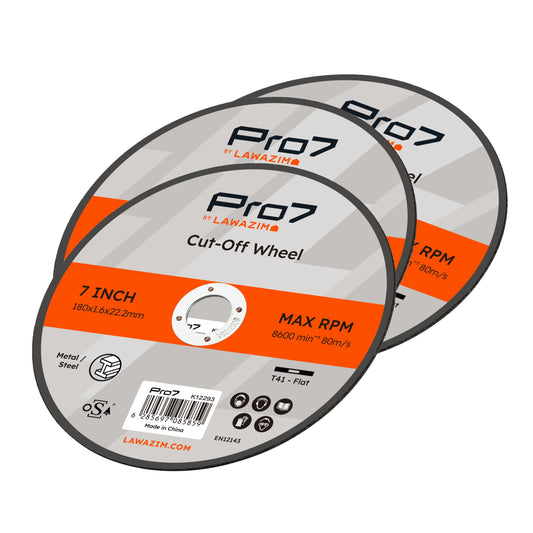 Cutting Disc for Metal & Steel - 3 Piece 7inch (180x1.6mm) - Thin Cutting Wheel Set for Metal, Inox, Pipes, Rods, Profiles, and Precision Cutting