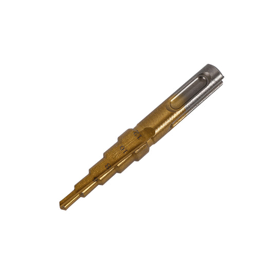Step Drill SDS -4 to 12mm- Stepper Cone Drill Bit with Multi-Size Steps, Engraved Markings, Secure SDS Shank - for Metal, Wood, Plastic, Construction, Electrical Work, Automotive Repairs, DIY