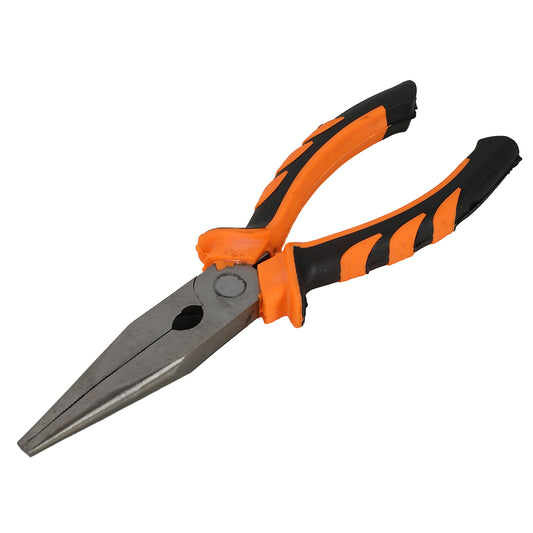 Rubber Handle Long Nose Plier - 8inch Orange and Black - Needle Nose Pliers for Electrical Work, Automotive Repair, & Household Tasks