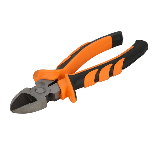 Rubber Handle Cutter Plier - 8inch Orange and Black - Diagonal Side Cutting Pliers for Electrical Work, Automotive Repair, and Household Maintenance