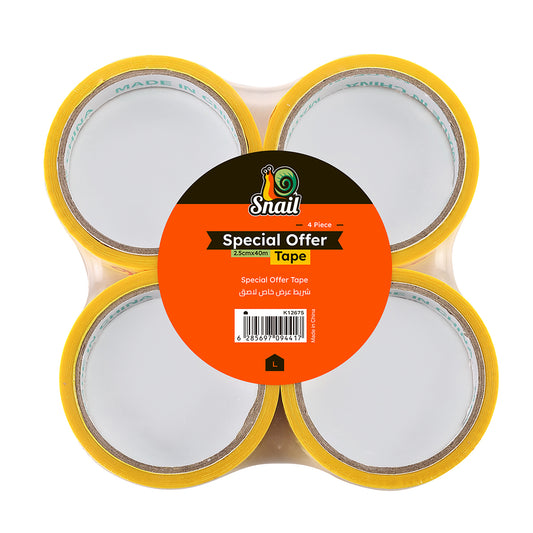 Snail Special Offer Tape - 4 Piece 2.5cmx40m - Printed Adhesive Packaging Tape for Retail Promotions, Carton Sealing, Multipacks, and Food Packaging