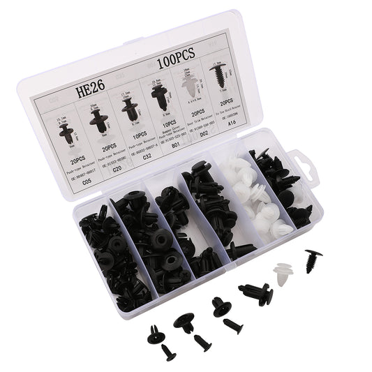 100 Piece Car Retainer Clips Set - Assorted 6 Sizes Push Pin Rivets for Car Body Repair and Maintenance