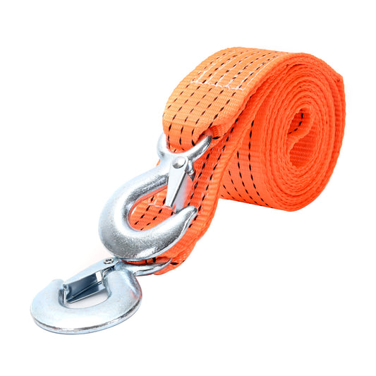Tow Strap with Hooks - 50mmx3.6m / 2"x142- Heavy Duty Polyester Tow Rope with Safety Latch Metal Hooks, Emergency Roadside Towing for Cars, SUVs, ATV, Vehicle Recovery (Orange)
