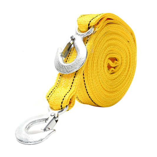 5T Tow Strap - 50mmx4m/2"×157" - Heavy Duty Polyester Tow Rope with Safety Latch Metal Hooks, Emergency Roadside Towing for Cars, SUVs, ATV, Vehicle Recovery (Yellow)