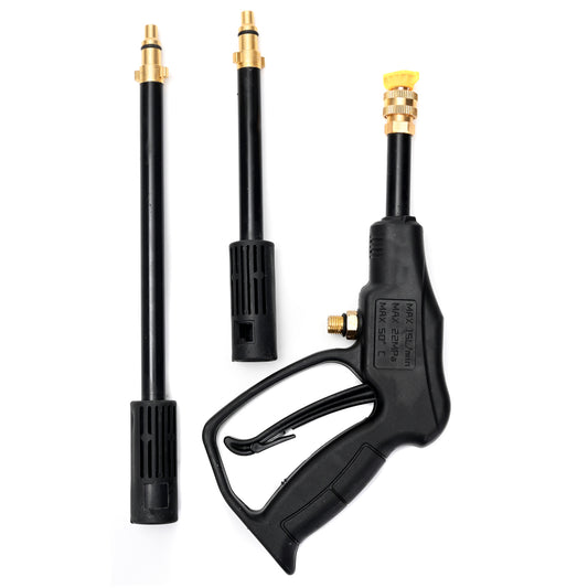 Spray Nozzle Set - 3 Piece, Black - High-Pressure Water Spray Gun with Two Extension Wands, Quick-Connect Fittings, Compatible with Pressure Washers for Car Washing & Outdoor Cleaning