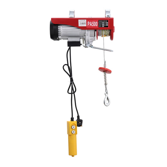Pa500kg Red Electric Hoist 220V, 1020W Winch with 20m Copper Wire, BS Plug & Remote Control - Overhead Lifting Crane Hoist, Electric Wire Rope Lifter for Garage, Workshop, Construction Use