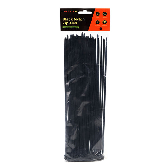 Black Nylon Zip Ties - 100 Piece Multi-Purpose Self-Locking Cable Zip Ties, UV Resistant Flexible Wire Ties for Home, Office, Workshop, Cord Management, Indoor and Outdoor Use