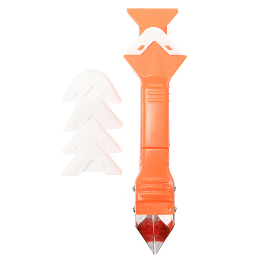 Silicone Caulking Tool - Orange - 3 in 1 Caulking Tool Kit, Sealant Remover & Applicator with 5 Tooling Pads, Dual Mode Scraper, Bathroom Kitchen Tile Window Joint Repair and Sealing