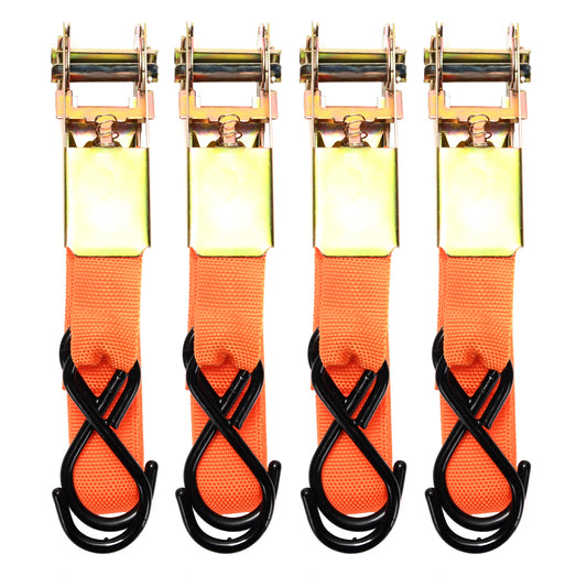 4-Piece S-Hook Ratchet Straps - 1inchx15ft- Quick Release Ratchet Tie Down Straps, Adjustable Cargo Lashing Belts - for Moving Truck, Securing Loads, Cars, Motorcycle