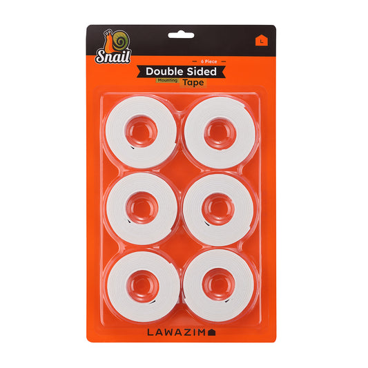 Snail Double Sided Mounting Tape - 6 Piece - Strong Foam Adhesive Strips for Walls, Frames, Carpets, DIY Projects, Indoor & Outdoor Use