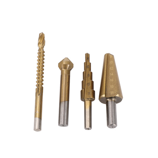 4-Piece Drill Bit Set - Gold - Multi-Function Drill Bits for Drilling, Step Drilling, Countersinking and Hole Enlargement with Compatible Power Drills