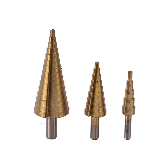 3-Piece Step Drill Set - Multi-Size Step Drill Bits for Gradual Hole Drilling and Enlargement in Metal, Wood and Plastic for Construction, Repair and DIY Tasks