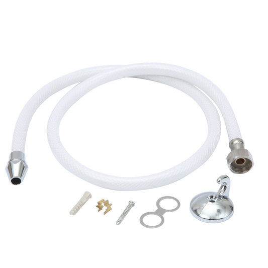 Hose and Head Set - 1m - 1/2inch, Flexible Spray Hose with Nozzle, Wall-Mounted Holder and Installation Accessories for Bathroom Cleaning