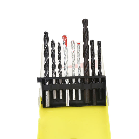 9-Piece Wood, Metal & Masonry Drill Bit Set - Multi-Material Drill Bits for Compatible Power Drills with Storage Case