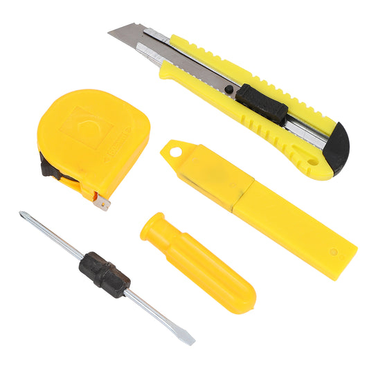 4-Piece Tool Set - Includes Measuring Tape, Utility Knife, Double-Ended Screwdriver and Blade Storage Case for Repair, Measuring, Cutting and DIY Tasks
