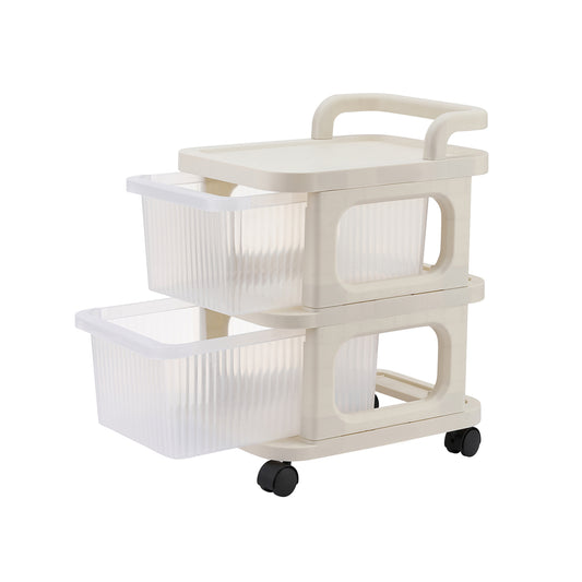 Removable Storage Boxes - 2 Layer White - Multi-Tier Rolling Storage Cart for Kitchen, Bathroom, and Office Storage