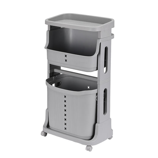 Plastic Laundry Basket - 2 Tier - Rolling Laundry Hamper for Clothing, Storage, and Home Organization