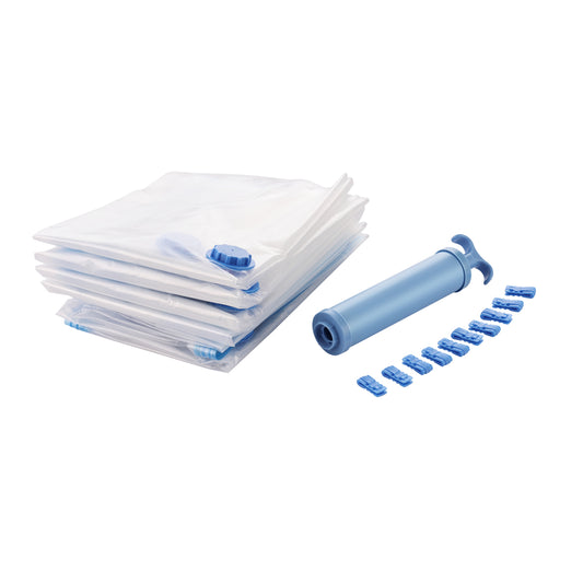 Vacuum Bags Set with Hand Air Pump - 10 Pack Compression Storage Bags for Clothes, Blankets, Comforters, and Pillows