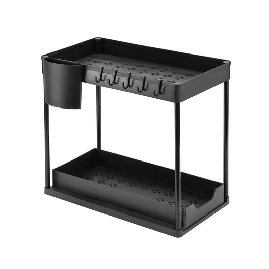 Under Sliding Cabinet Basket Organizer - Black - 2 Tier Pull Out Under Sink Storage for Kitchen, Bathroom, and Laundry Room