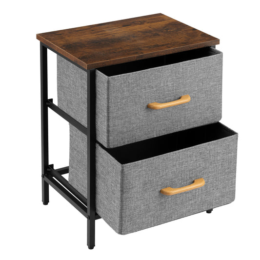 30x40x53cm Storage Cabinet with 2 Fabric Drawers Dresser Organizer Unit with MDF Wood-Look Top, Black Iron Frame, Grey Bins & Easy Pull Handles for Bedroom Living Room Closet Hallway Entryway