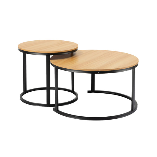 طقم طاولات شاي من قطعتين، 70×70×46 سم و50×50×39 سم، طاولات قهوة دائرية متداخلة بتصميم عصري بسيط مع رف مفتوح، طاولات جانبية للمساحات الصغيرة وبجانب الأريكة وغرفة النوم والشرفة