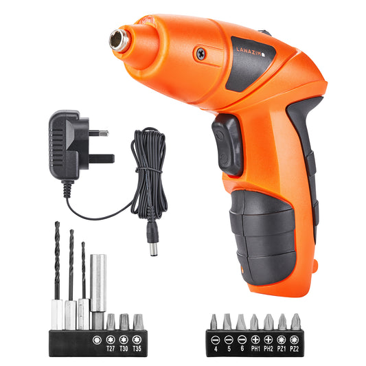 3.6V Cordless Screwdriver Lithium-Ion Battery - Rechargeable Li-Ion Screwdriver with LED Work Light, 10 Bits, 3 Drill Bits, Bit Holder and Charger for Home Repair, Assembly and DIY