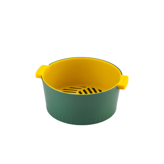 2-in-1 Fruit and Vegetable Strainer Round Bowl Set 24.5x11cm Yellow/Green – Dual-Layer Drain Basket for Fruits, Vegetables, and Kitchen Prep