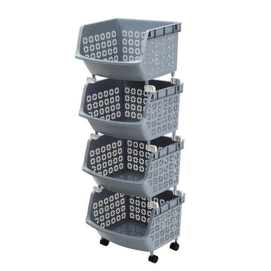 4-Tier Stackable Storage Rack with Wheels - 35.8x32.5x99cm - Open-Front Organizer for Home and Office