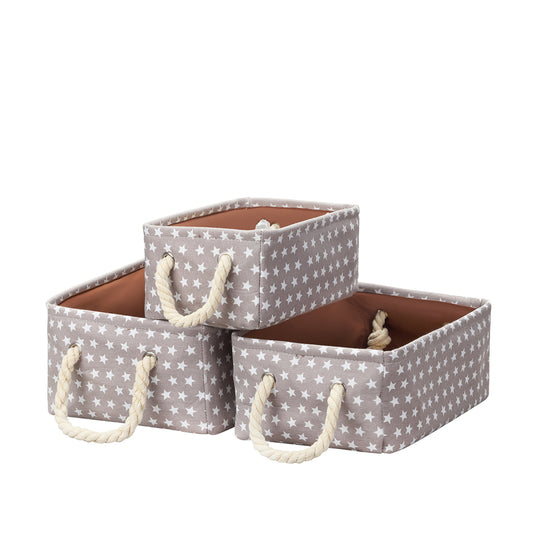 3-Piece Storage Basket Set with Star Print - Gray - Open-Top Fabric Organizer Bins with Rope Handles for Clothes, Toys, Towels, Closets and Shelves