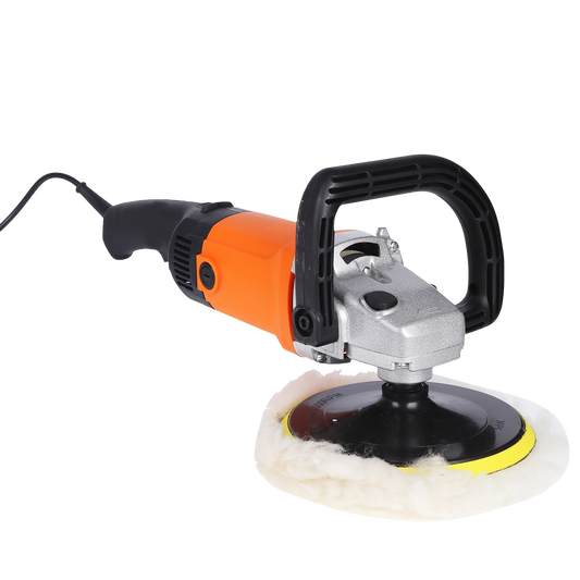 Car Polisher Disc -7inch, 1200W- BS Plug Electric Polishing Machine for Car Detailing Buffing Waxing - 600-3000 RPM Rotary Tool with Auxiliary Handle Spindle-Lock Button, Velcro Pad, Wool Disc