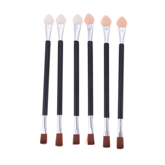 6-Piece Double-Sided Sponge & Brush Applicator Black/Silver/Beige - Eyeshadow Makeup Tool