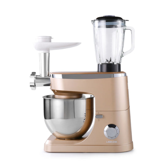 3-in-1 Professional Electric Dough Mixer with Meat Grinder and Blender - 1200W 7L Stainless Steel Bowl for Kitchen Use - Rose Gold
