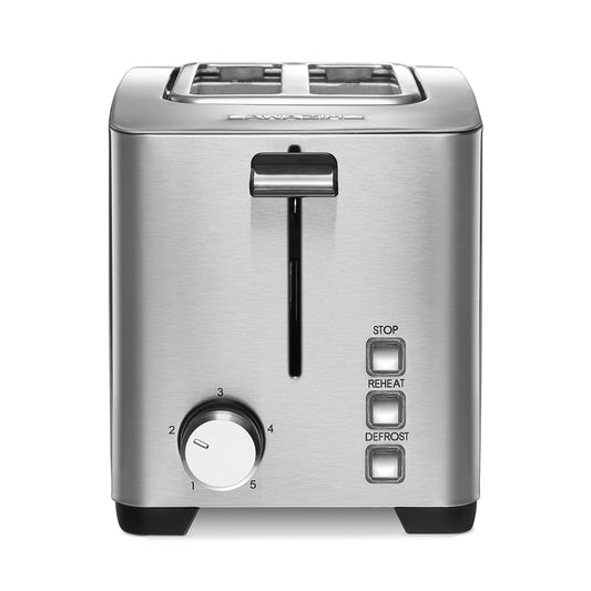 Stainless Steel 2-Slice Electric Toaster with LED Indicator - 750-850W, 220-240V, 50/60Hz, 5 Browning Levels, Stop, Reheat & Defrost Functions, Automatic Cut-Off and Crumb Tray