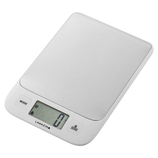 Digital Kitchen Scale - Grey - 5kg / 11lb Food Scale with 0.1g Precision, Stainless Steel Platform, Blue Backlit LCD, Multi-Mode and Zero Function