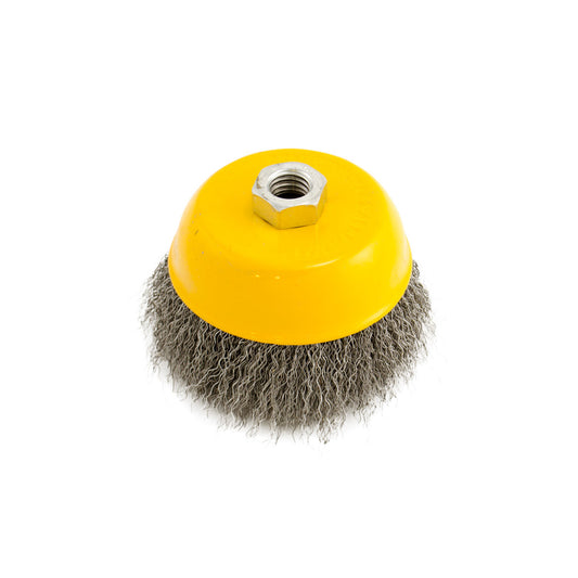 Carbon Steel Crimped Wire Cup Brush - 5inch - M14 Threaded Wire Brush for Rust, Paint, Corrosion and Metal Surface Cleaning