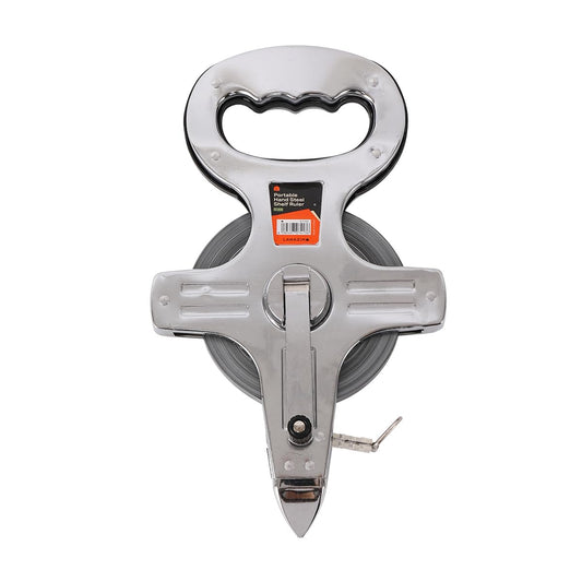 Open Reel Tape Measure - 100m - Steel Measuring Tape with Clear Metric Markings, Ergonomic Handle - Ideal for Surveying, Construction, Landscaping, and Long-Distance Measurement