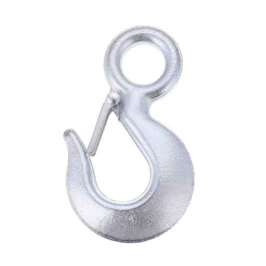 Eye Grab Hook with Latch - 5Ton - Eye Hoist Hook with Manual Safety Latch, Electroplated Finish, Wide Throat Opening - Ideal for Towing, Lifting, Rigging, Industrial, and Marine Applications