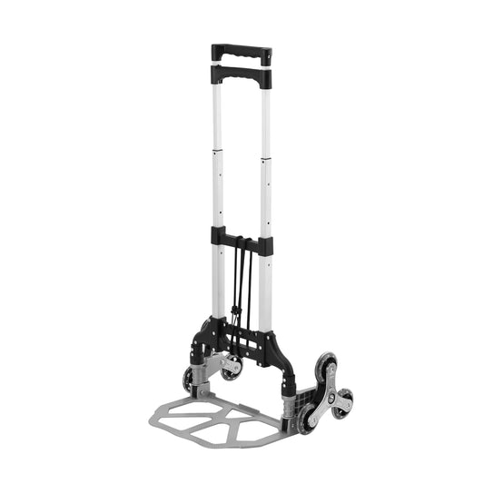 Stair Climbing Foldable Hand Trolley - Folding Portable Hand Truck Push Cart, Lightweight Luggage Dolly with 6-Wheels, 70Kg/165lb Capacity and Adjustable Handle - for Travel, Shopping Use (Black)