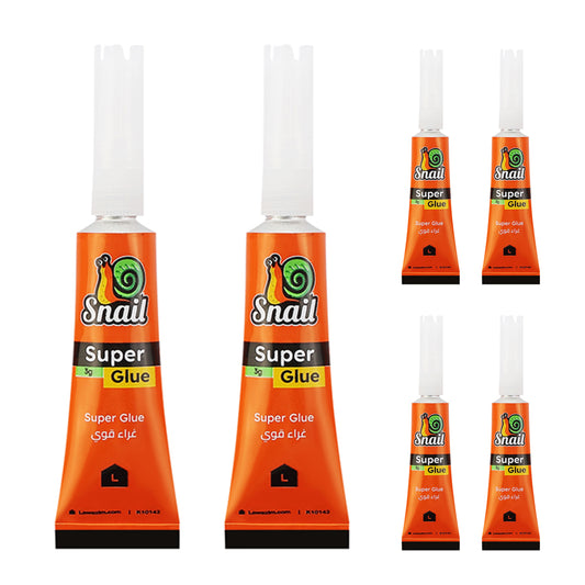 Snail Super Glue - 6 Piece - Fast Drying Adhesive for Wood, Plastic, Metal, Ceramic, and Rubber - Ideal for Home, Office, DIY Repairs, and Craft Projects