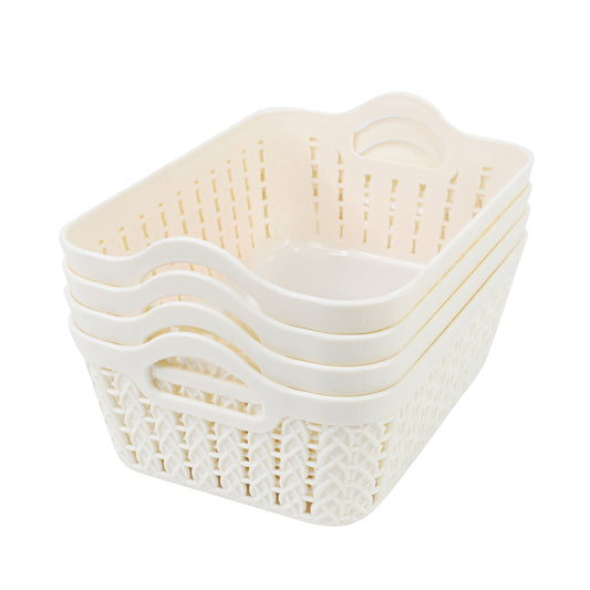 Plastic Storage Baskets - 4 Piece Shelf Organizer Bins for Multi-Purpose Use in Kitchen, Bathroom, Office, and Home Organization