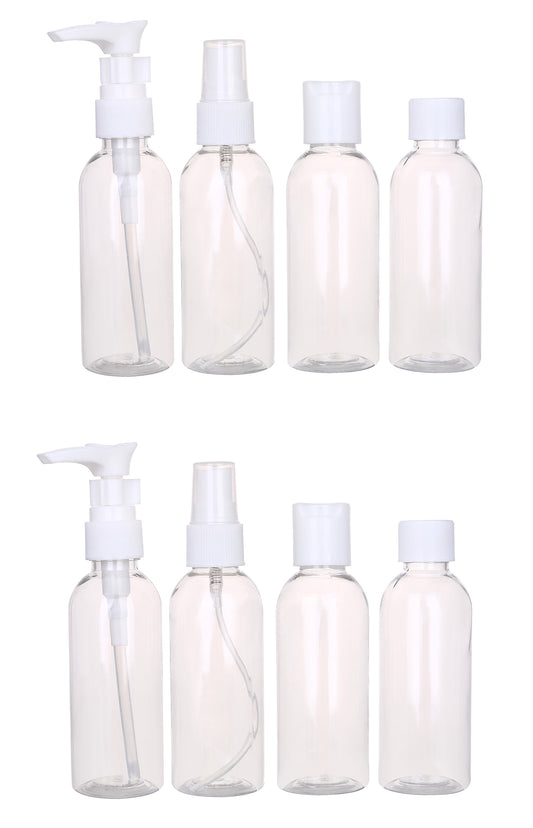 Plastic Travel Bottle Set - 8 Piece - for Lotion, Shampoo, Soap, Skincare, Makeup, and Toiletries